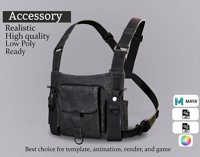 Black Tactical Harness - Realistic 3D Combat Gear Low-poly 3D model