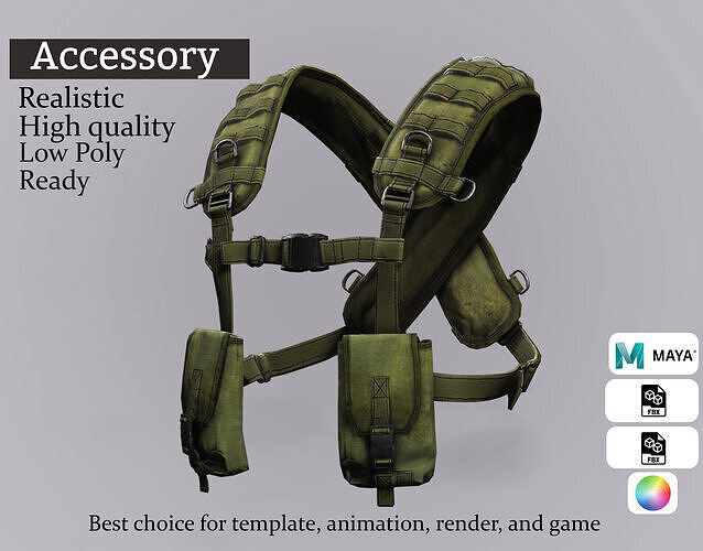 Green Tactical Harness - Realistic 3D Model Low-poly 3D model