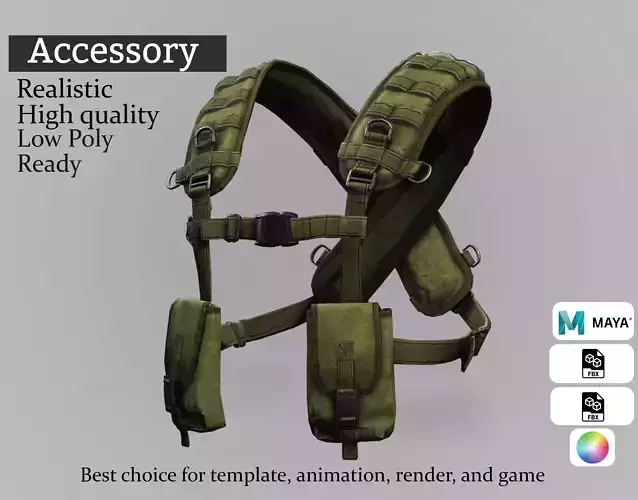 Green Tactical Harness - Realistic 3D Model Low-poly 3D model