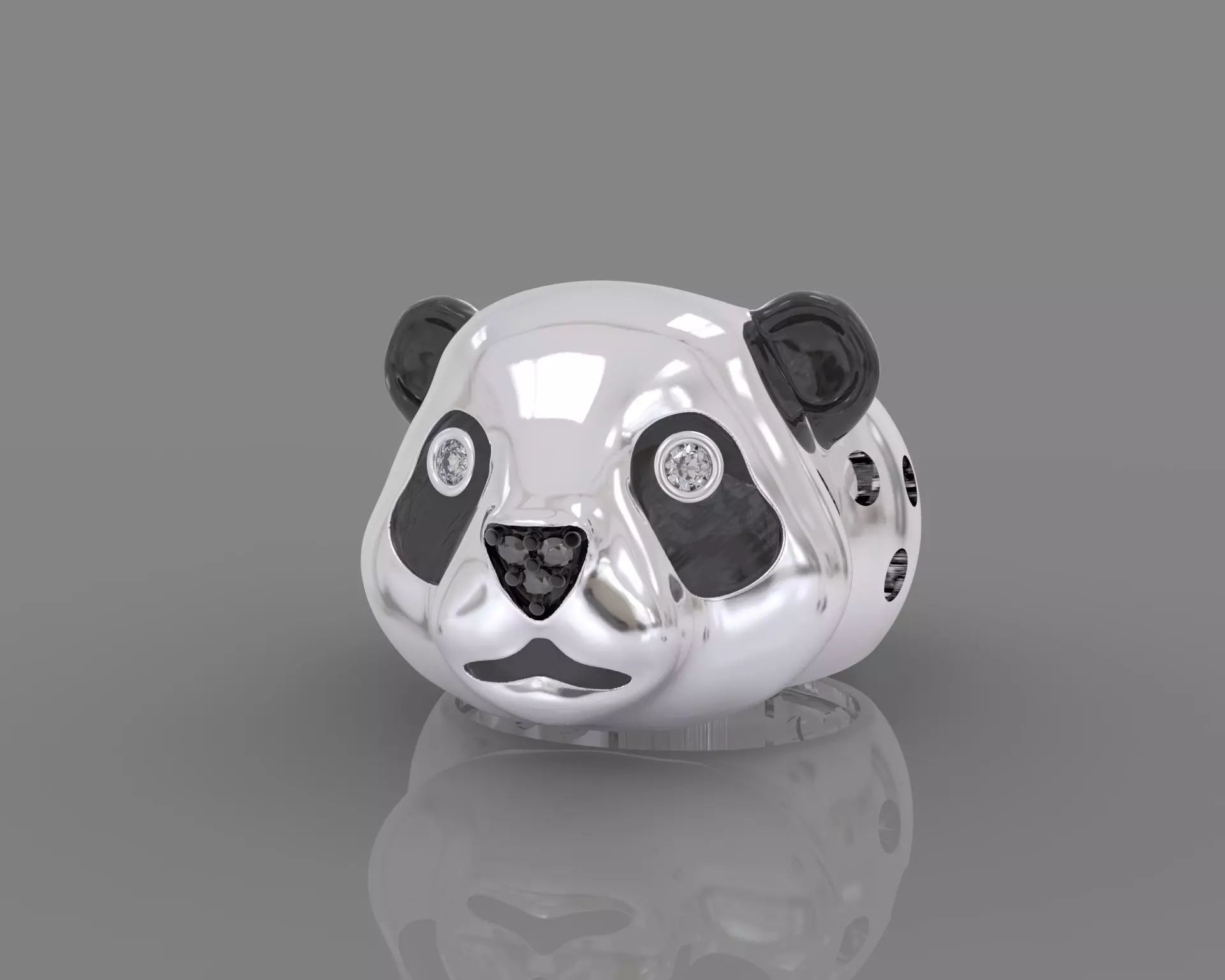 Ring panda bear with enamel and gems 3D print model_0