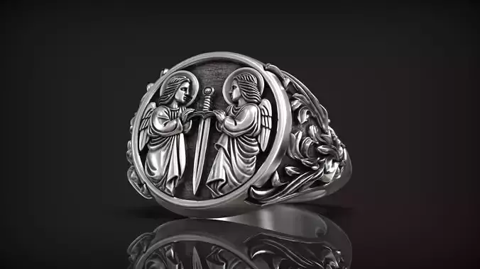 Angels with Medieval Sword Templar Knight Vintage Signet