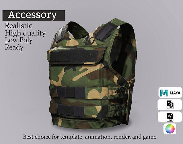 Classic Camouflage Tactical Vest - Realistic 3D Model Low-poly 3D model