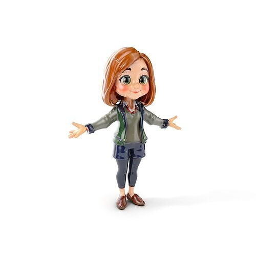 Cartoon Girl Rigged and Animated Character Model Low-poly 3D model