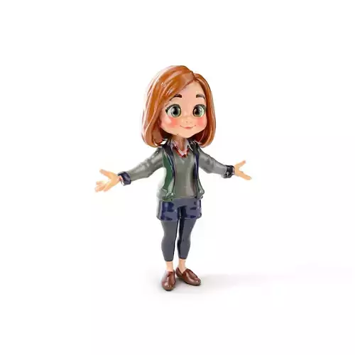 Cartoon Girl Rigged and Animated Character Model Low-poly 3D model