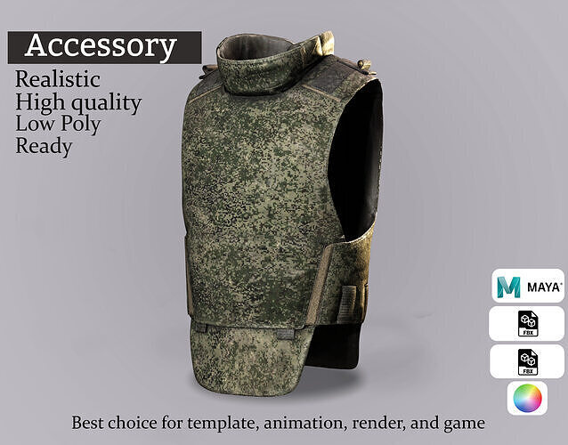Modern Combat Vest - Game Ready Digital Camo Low-poly 3D model