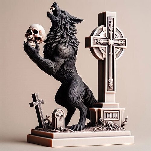1069COLORFUL  Werewolf Howling with Skull 3D Model 3D print model