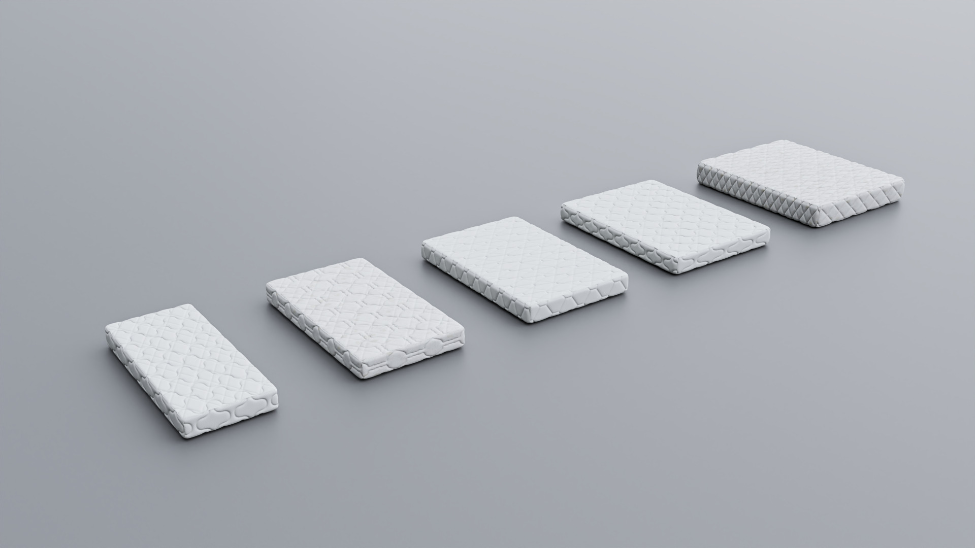 Mattress Pack 5 Sizes Clean 3D Models with Textures Low-poly 3D model_1