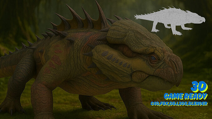 Reptilian Guardian of the Mossy Forest  Game Ready 3D Model Low-poly 3D model