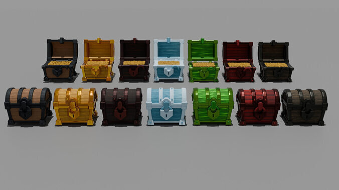 Stylized Fantasy Chest Pack 7 Animated PBR 1K and 2K Textures 3D model