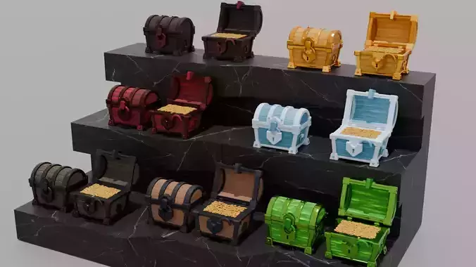 Stylized Fantasy Chest Pack 7 Animated PBR 1K and 2K Textures