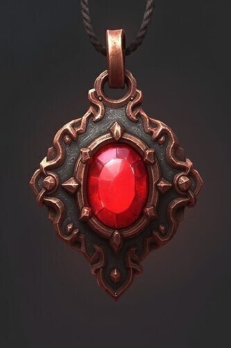 Arcane Pendant with Red Gem 3D Printable Fantasy Amulet 3D print model