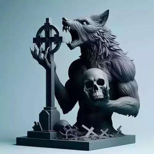 1070COLORFUL  Werewolf Howling with Skull 3D Model