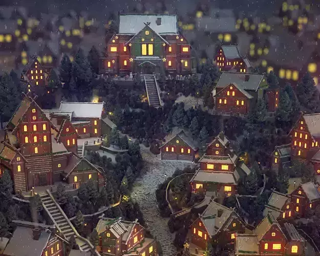 Xmas Snowy Village 3D Christmas Houses Festive Season