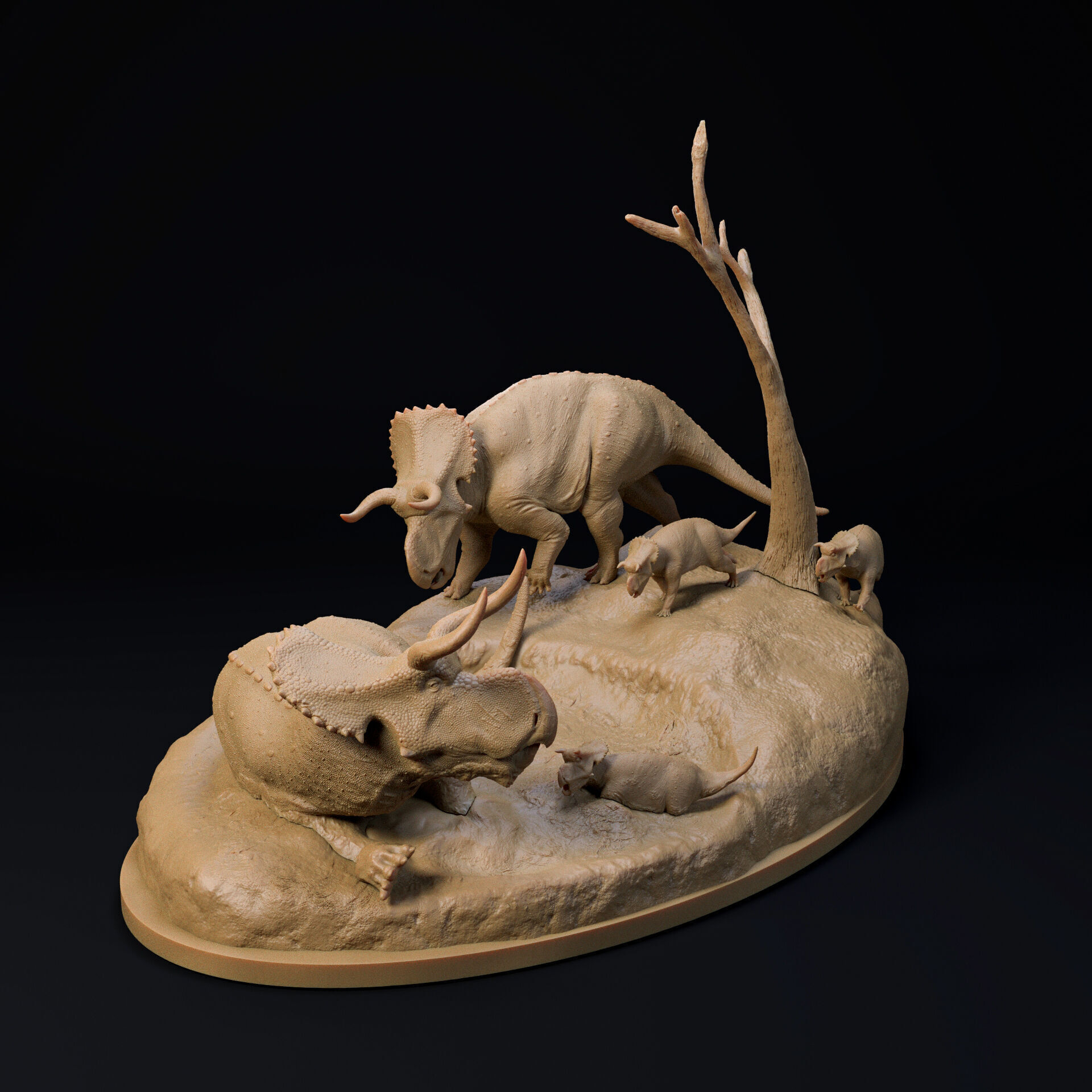 Nasutoceratops mud bath 1-35 scale pre-supported dinosaur 3D print model_3