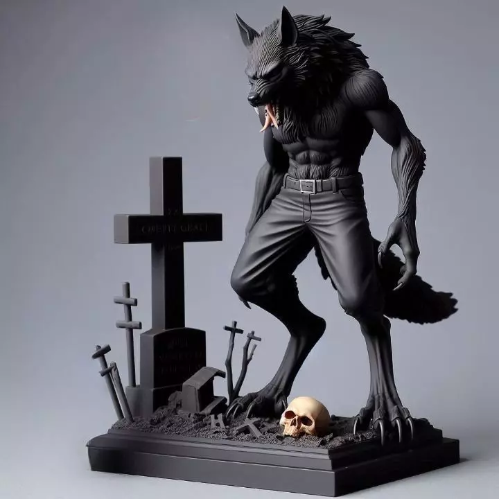 1071COLORFUL  Werewolf Howling with Skull 3D Model 3D print model_0