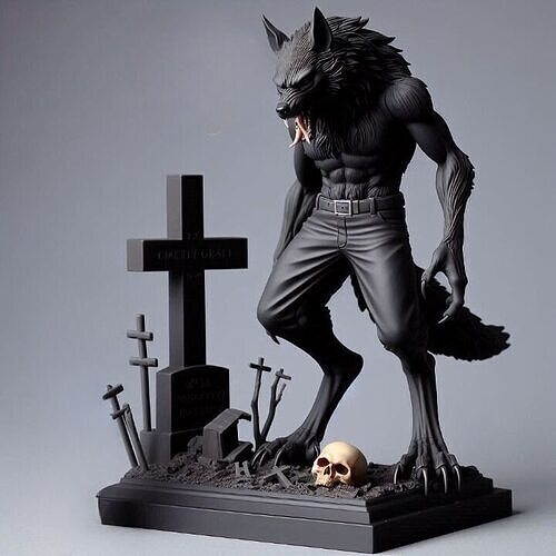 1071COLORFUL  Werewolf Howling with Skull 3D Model 3D print model
