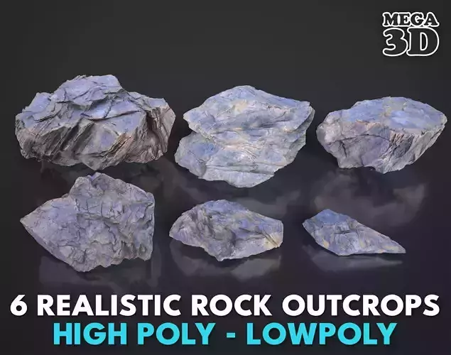 6 Realistic Rock Outcrops 3D Pack - 250702