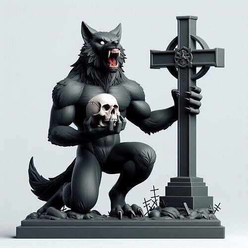 1072COLORFUL  Werewolf Howling with Skull 3D Model 3D print model