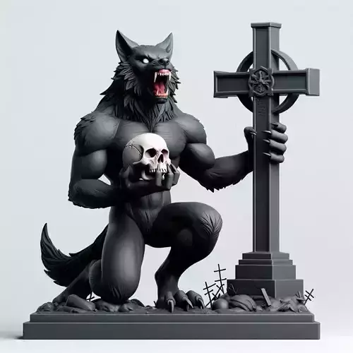 1072COLORFUL  Werewolf Howling with Skull 3D Model
