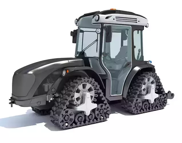 Articulated Tracked Tractor with Rubber Tracks 3D model