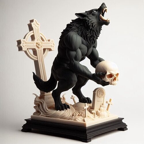 1073COLORFUL  Werewolf Howling with Skull 3D Model 3D print model