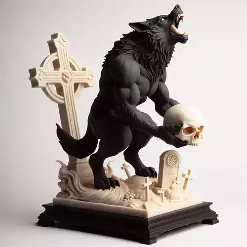 1073COLORFUL  Werewolf Howling with Skull 3D Model