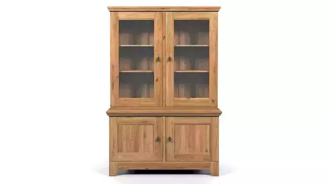 Country Display Cabinet 2 Glass Door Solid Natural Oak 