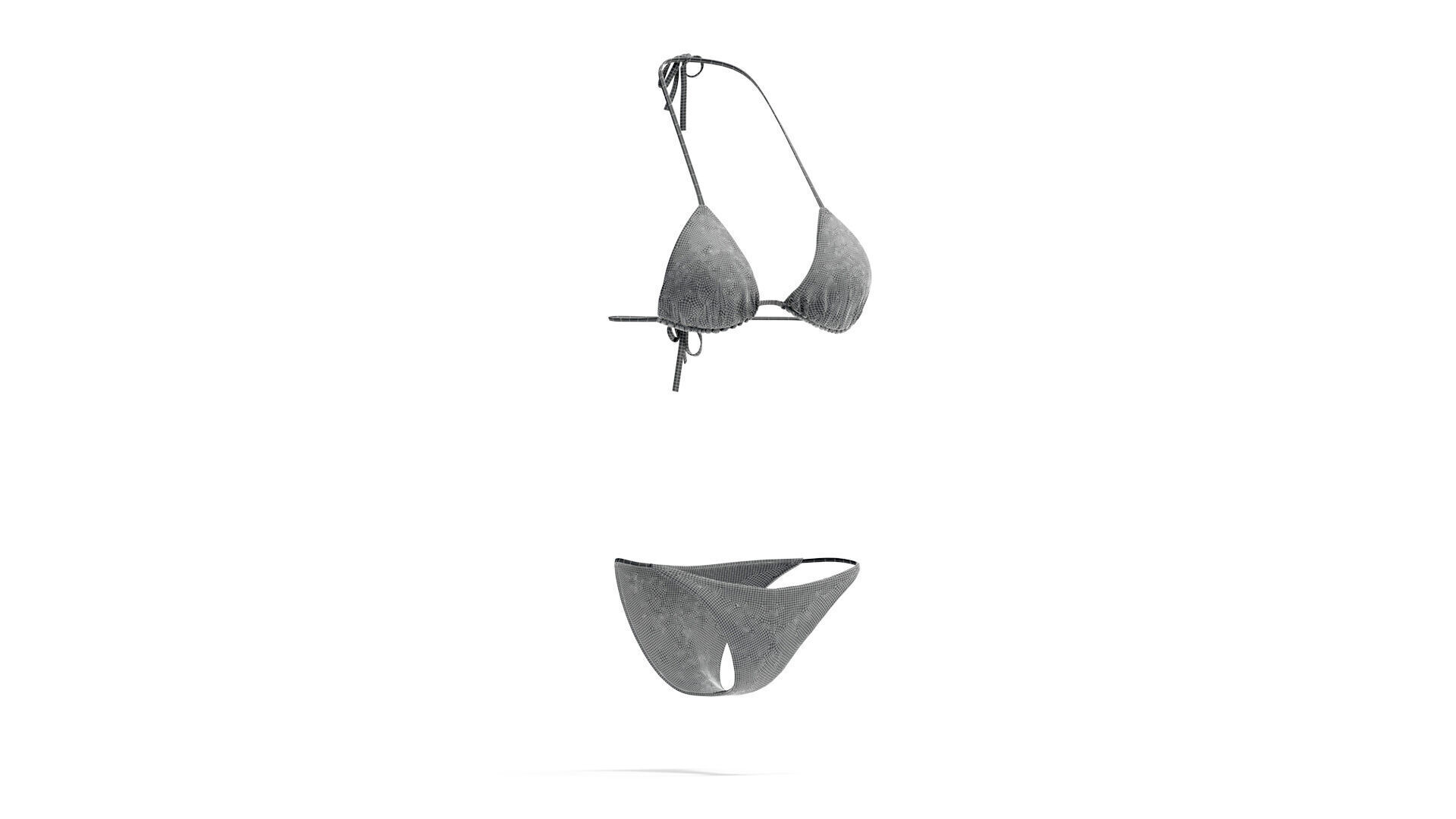 Beach Womens White Bikini - female string summer swimsuit 3D model_7