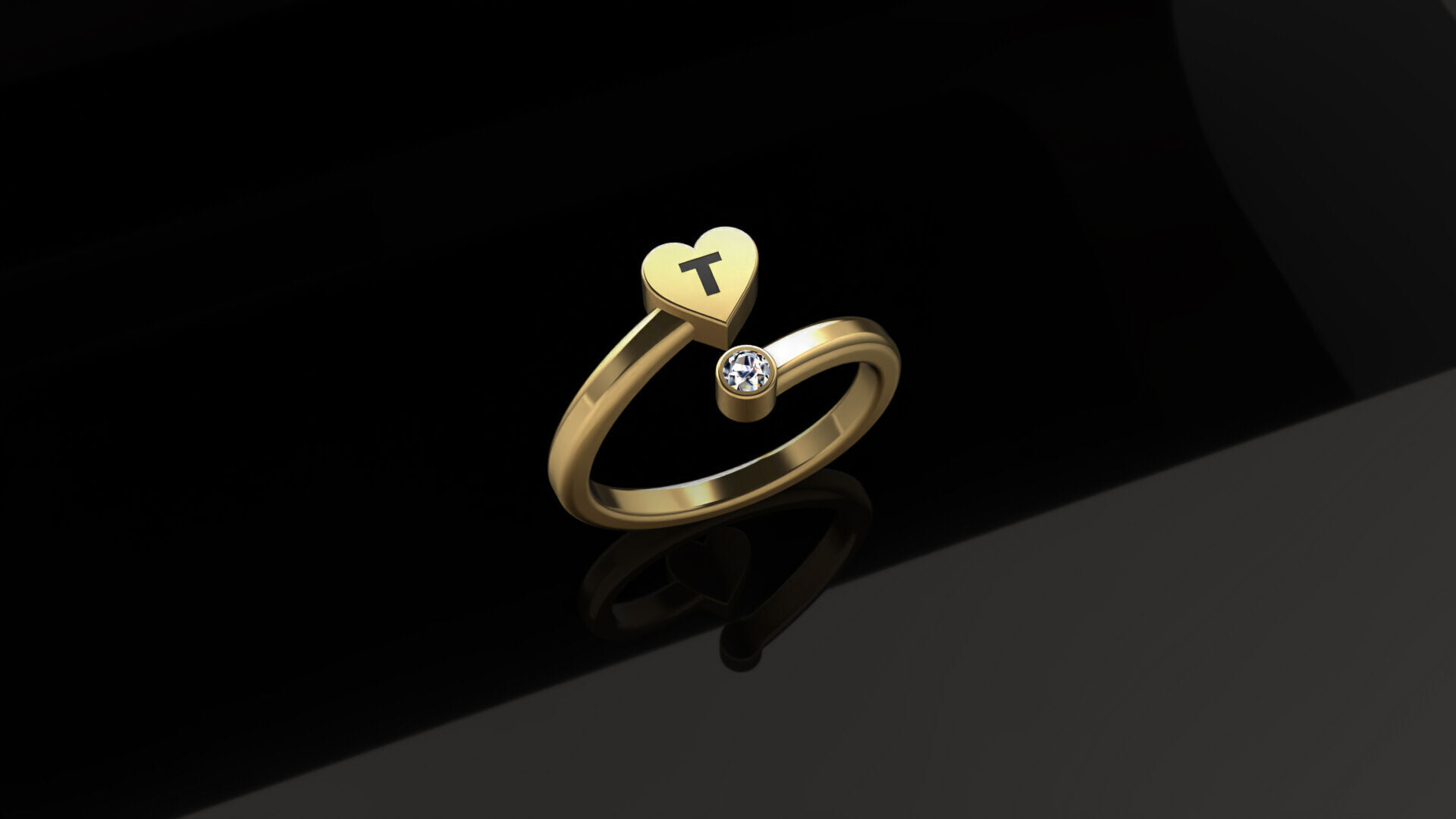 Heart Initial Rings Collection A to Z Alphabet with Diamonds 3D print model_4