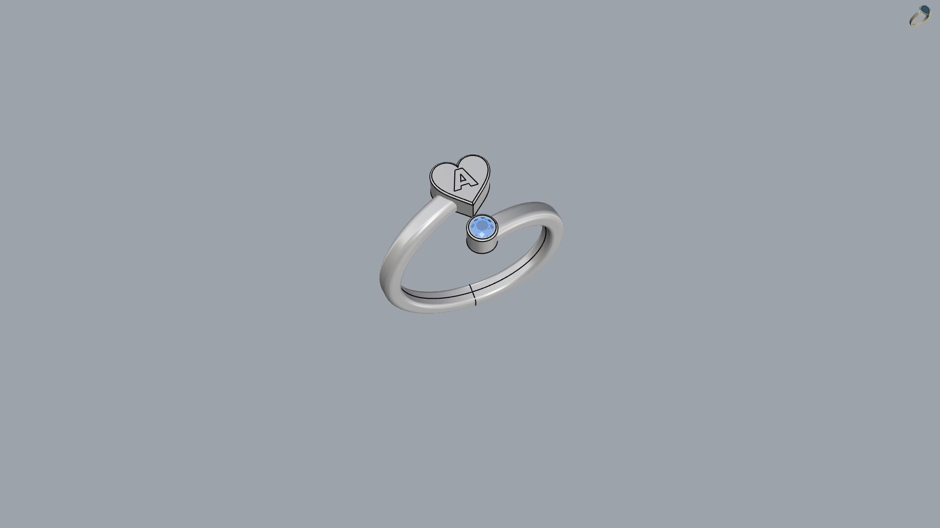 Heart Initial Rings Collection A to Z Alphabet with Diamonds 3D print model_13