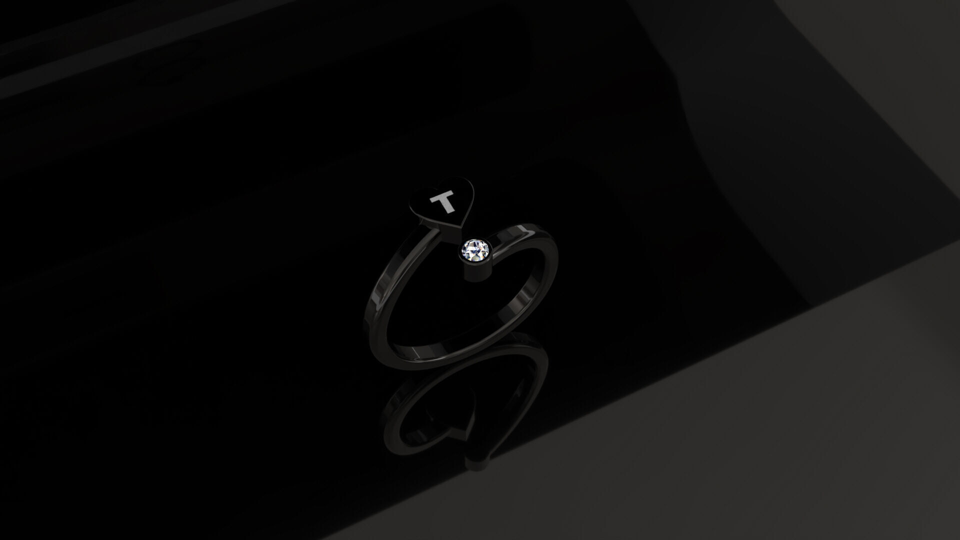 Heart Initial Rings Collection A to Z Alphabet with Diamonds 3D print model_5