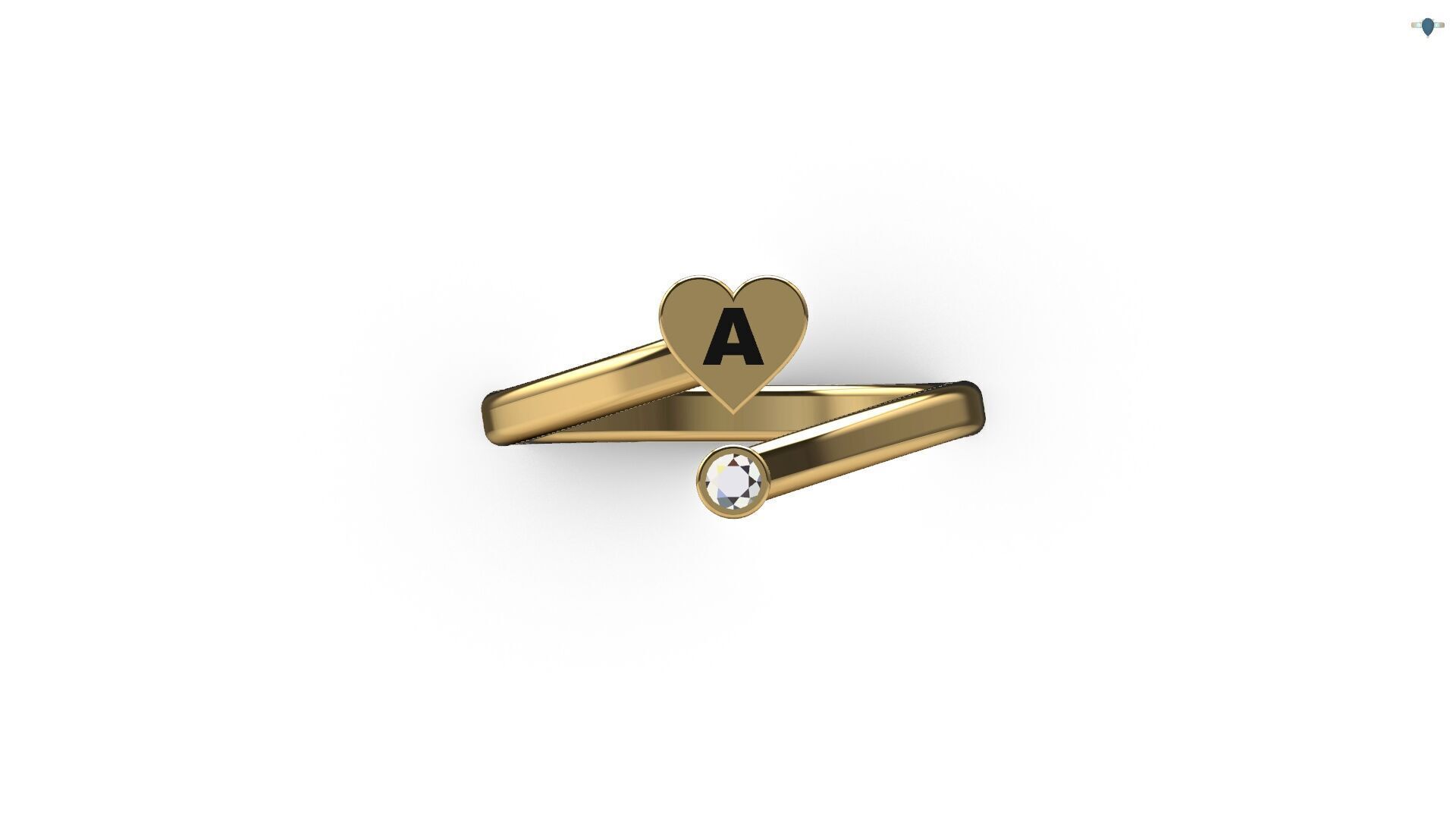 Heart Initial Rings Collection A to Z Alphabet with Diamonds 3D print model_9