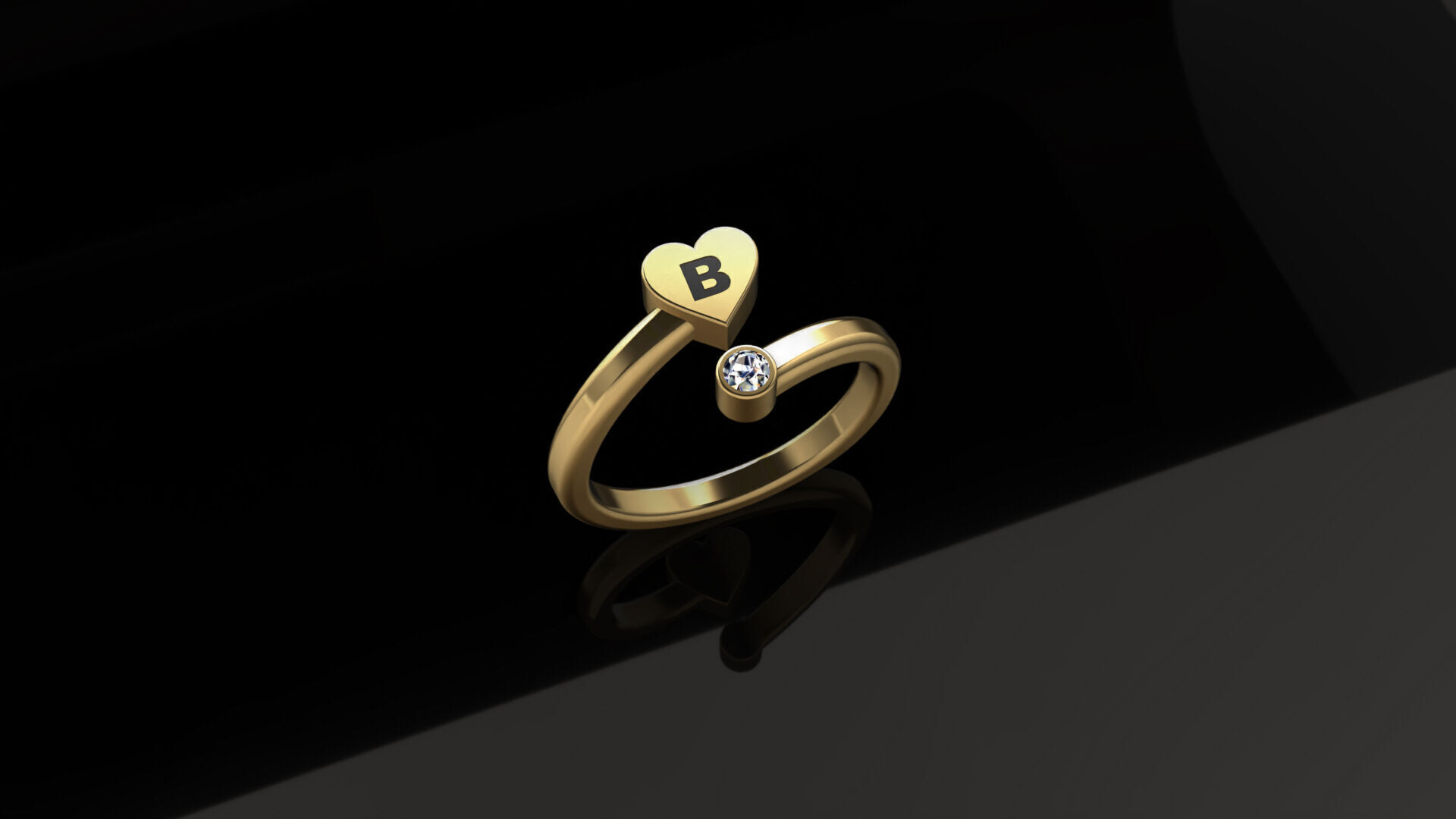 Heart Initial Rings Collection A to Z Alphabet with Diamonds 3D print model_2