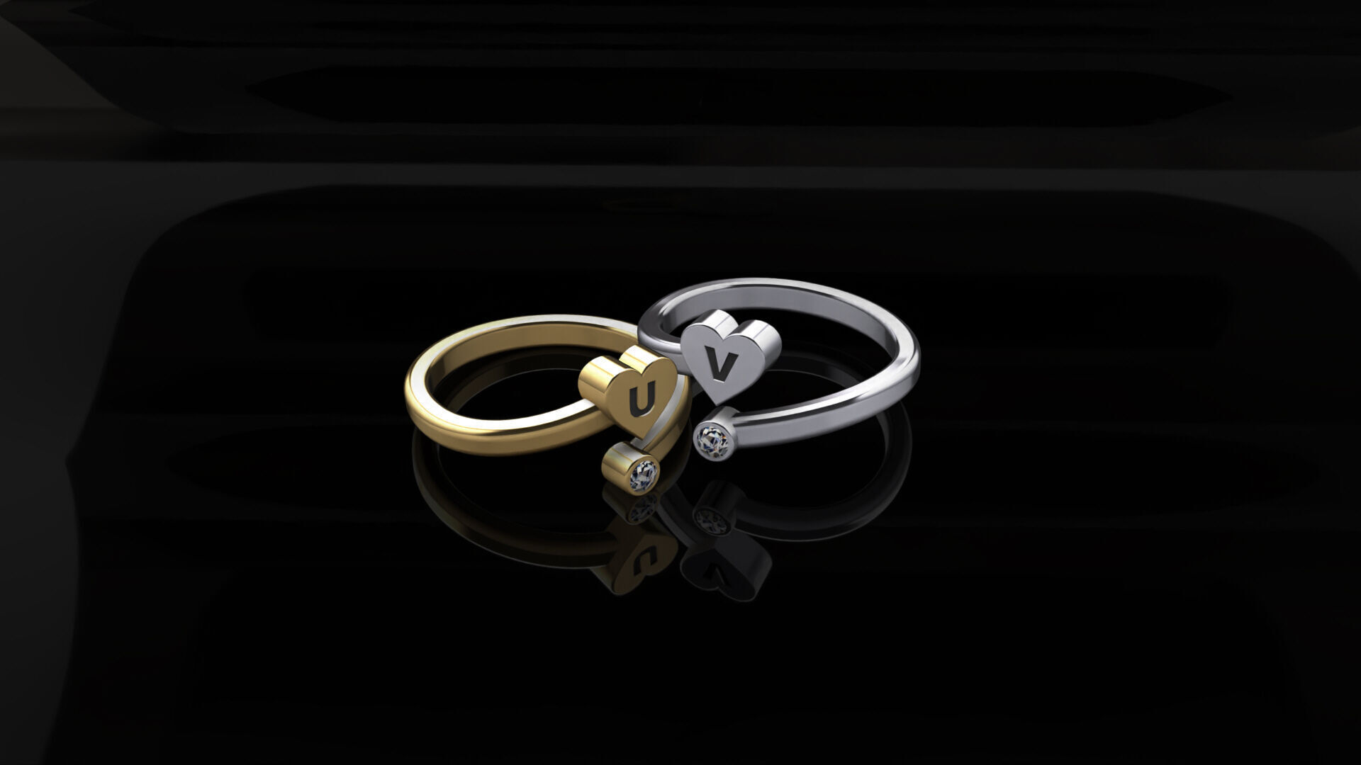 Heart Initial Rings Collection A to Z Alphabet with Diamonds 3D print model_6