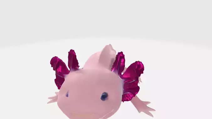 Cute Pink Axolotl 3D Model High Poly PBR Textures