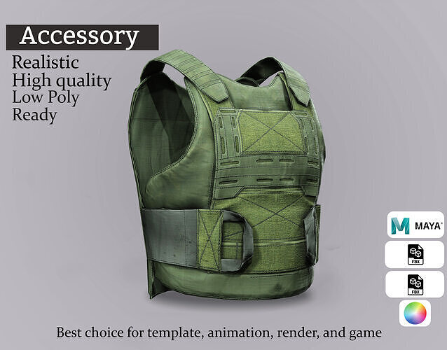 Green Combat Body Armor - Realistic Low-poly 3D model