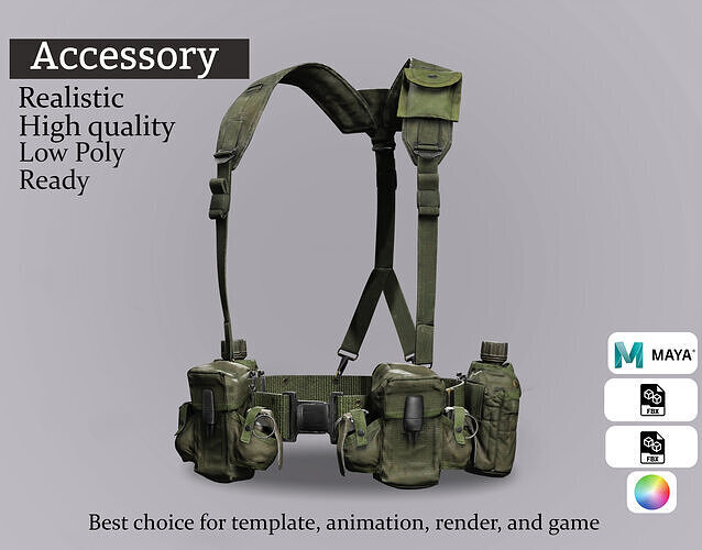 Green Combat Loadout - Game Ready Harness Low-poly 3D model