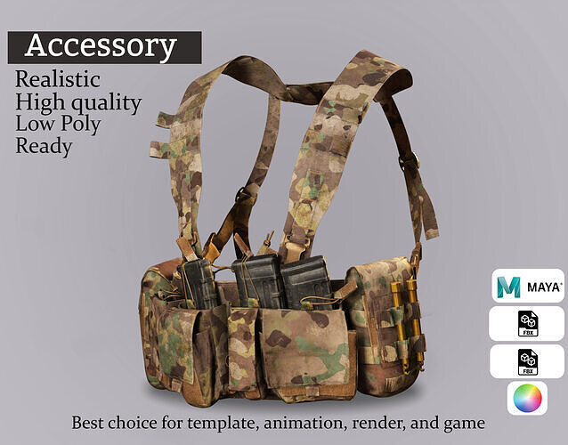 Realistic Camo Chest Armor - 3D Military Equipment Low-poly 3D model