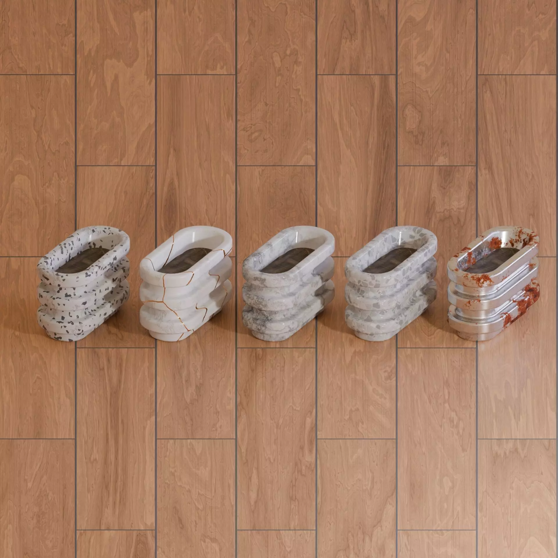 Modern Oval Planter Pot - Stylized 3D Model with 5 Unique 3D model_0