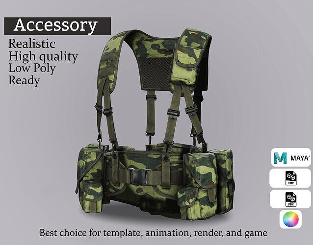 Realistic Camo Chest Armor - 3D Model for Games Low-poly 3D model