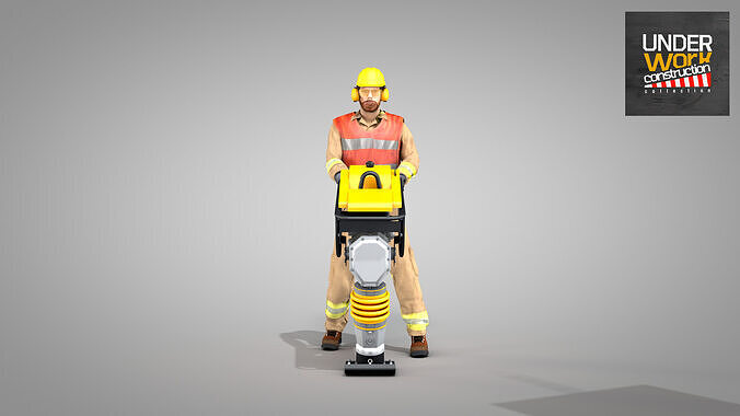 Builder Operating Soil Compactor 3D model