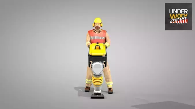 Builder Operating Soil Compactor 3D model