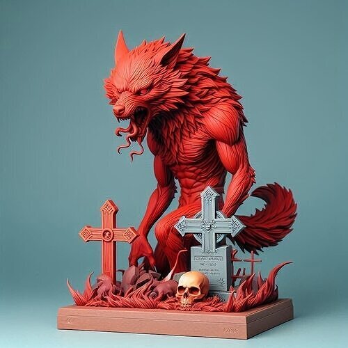 1074COLORFUL  Werewolf Howling with Skull 3D Model 3D print model