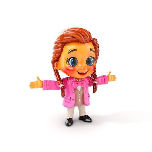 Animated Rigged Character Model  Cute Girl with Pigtails and ... Low-poly 3D model