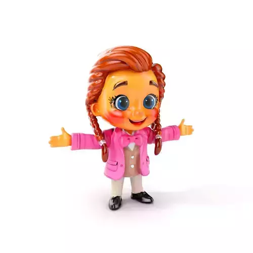 Animated Rigged Character Model  Cute Girl with Pigtails and ... Low-poly 3D model