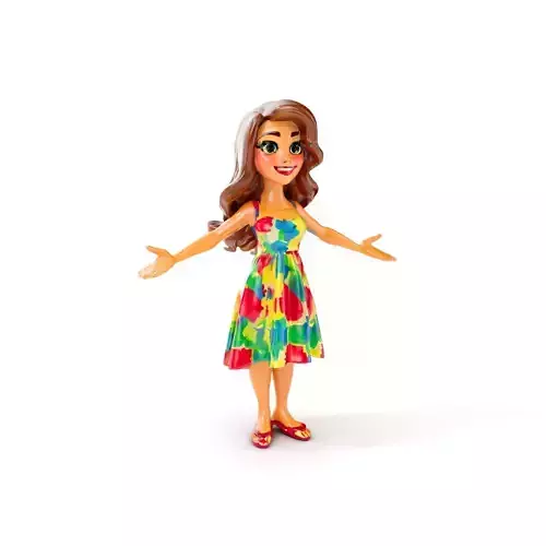 Animated Summer Dress Girl D Character Model Rigged and Animated Low-poly 3D model