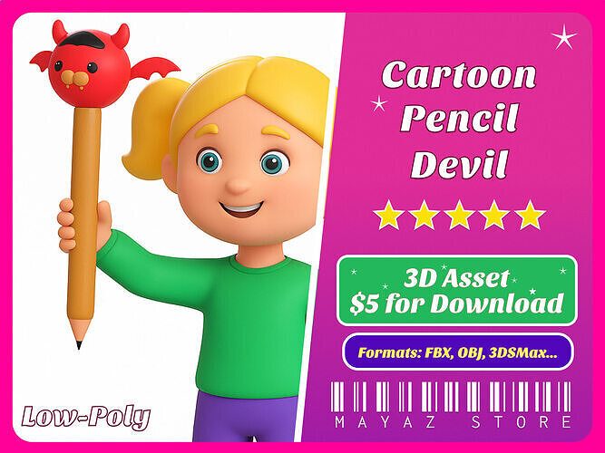 Pencil Devil school supplies  Low-poly 3D model