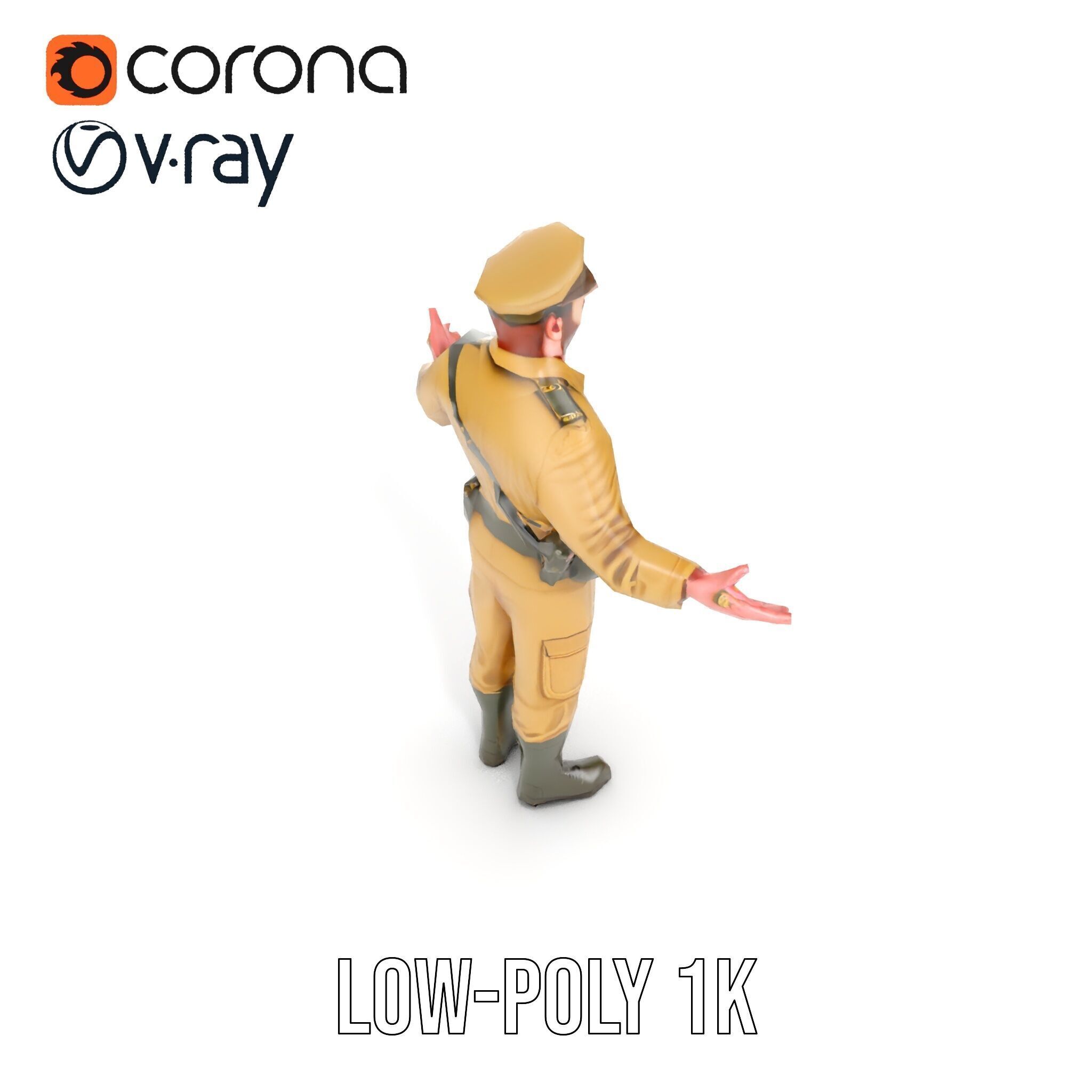 Military Officer D Character Model Rigged and Animated Low-poly 3D model_8