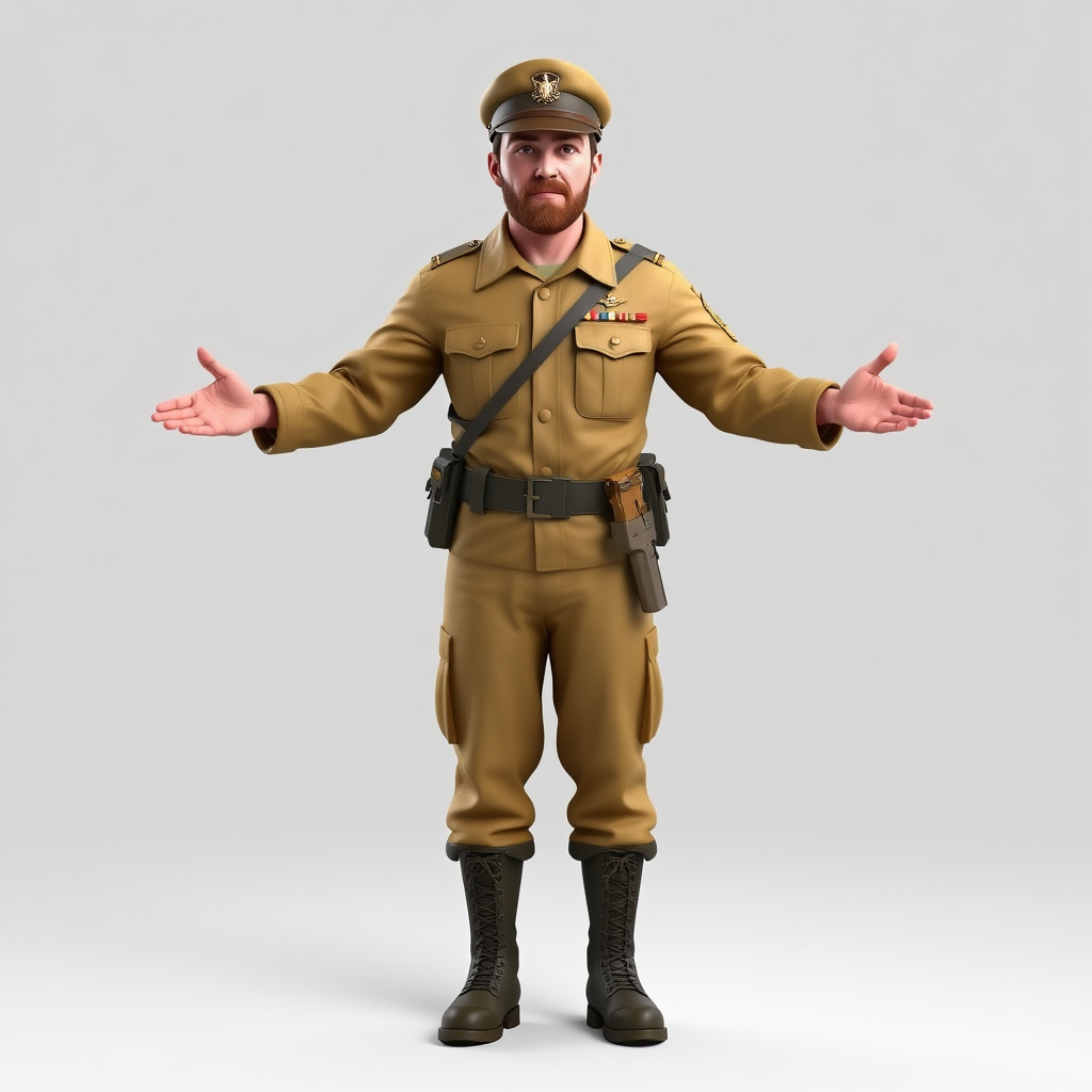 Military Officer D Character Model Rigged and Animated Low-poly 3D model_2
