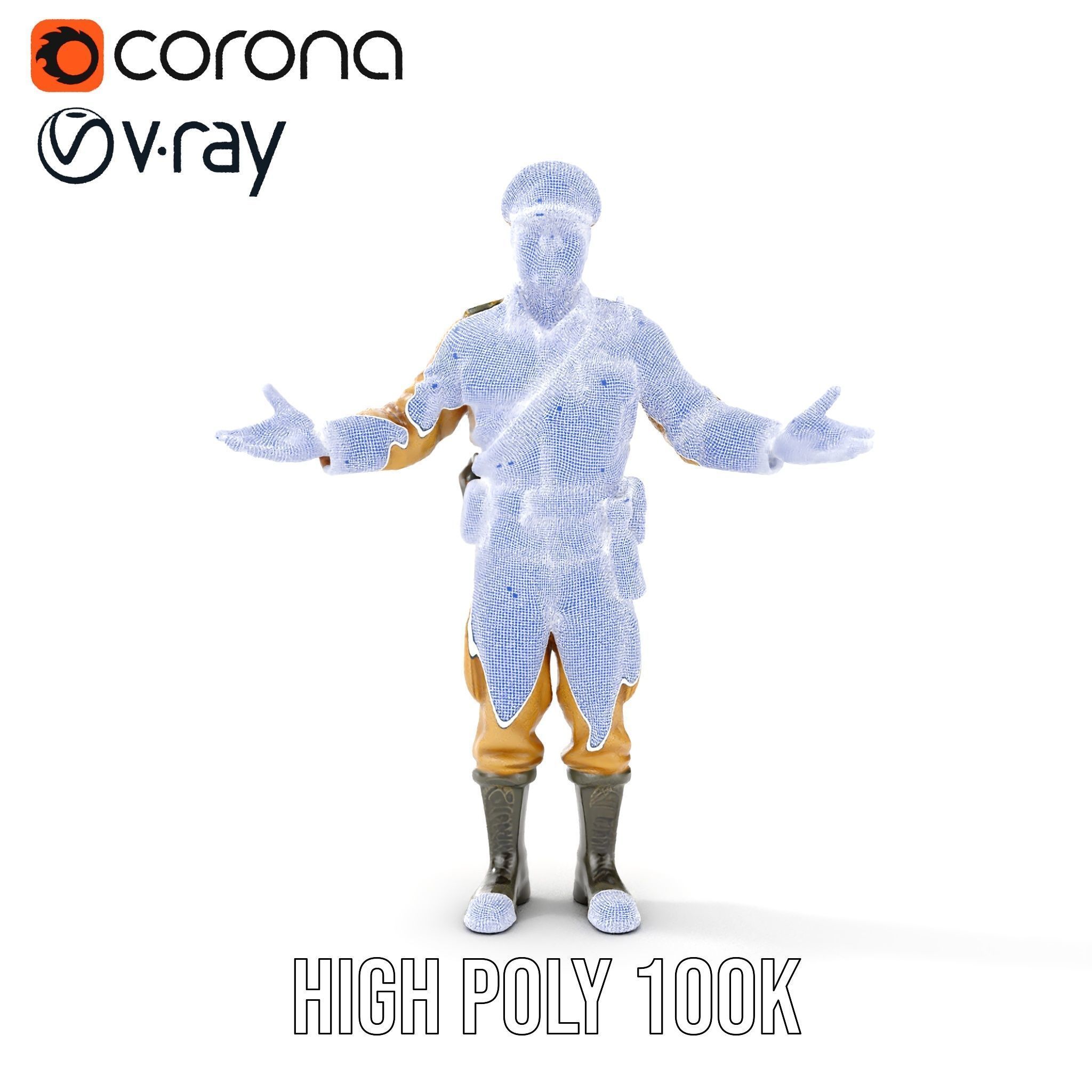 Military Officer D Character Model Rigged and Animated Low-poly 3D model_35